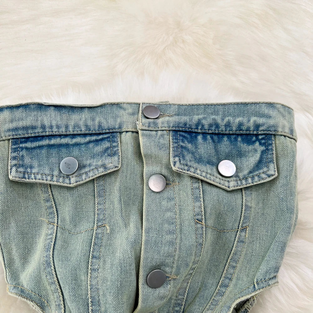 Denim Jumpsuits Women Hole One Piece Wide Leg Pants Sleeveless Strapless Distressed Mom Pockets Jeans Streetwear Summer 2025 Aviola