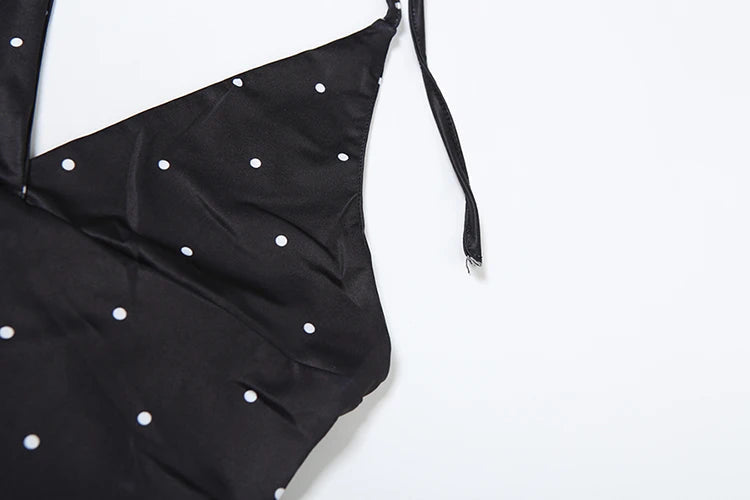 Nibber Polka Dot Print Tops Women v-Neck Halter Lace-Up Backless Sleeveless Skinny Sexy Daily Street Summer Versatile Outfits Aviola