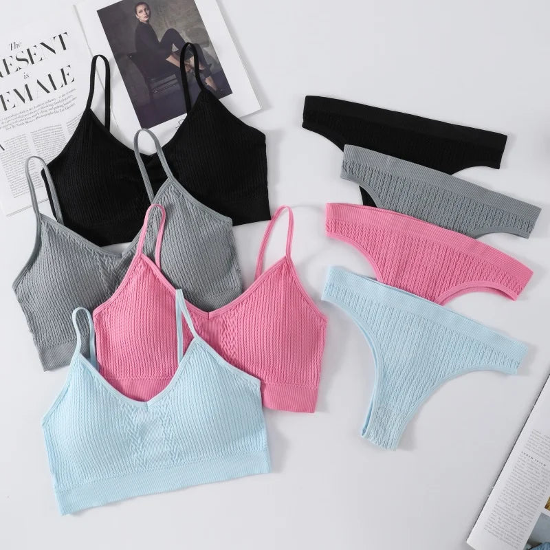 Women Bra Low Waist Briefs Set Seamless Sports Bras Non-wire Bralette Sexy Lingerie Set Female Comfort Ribbed Underwear Set Aviola