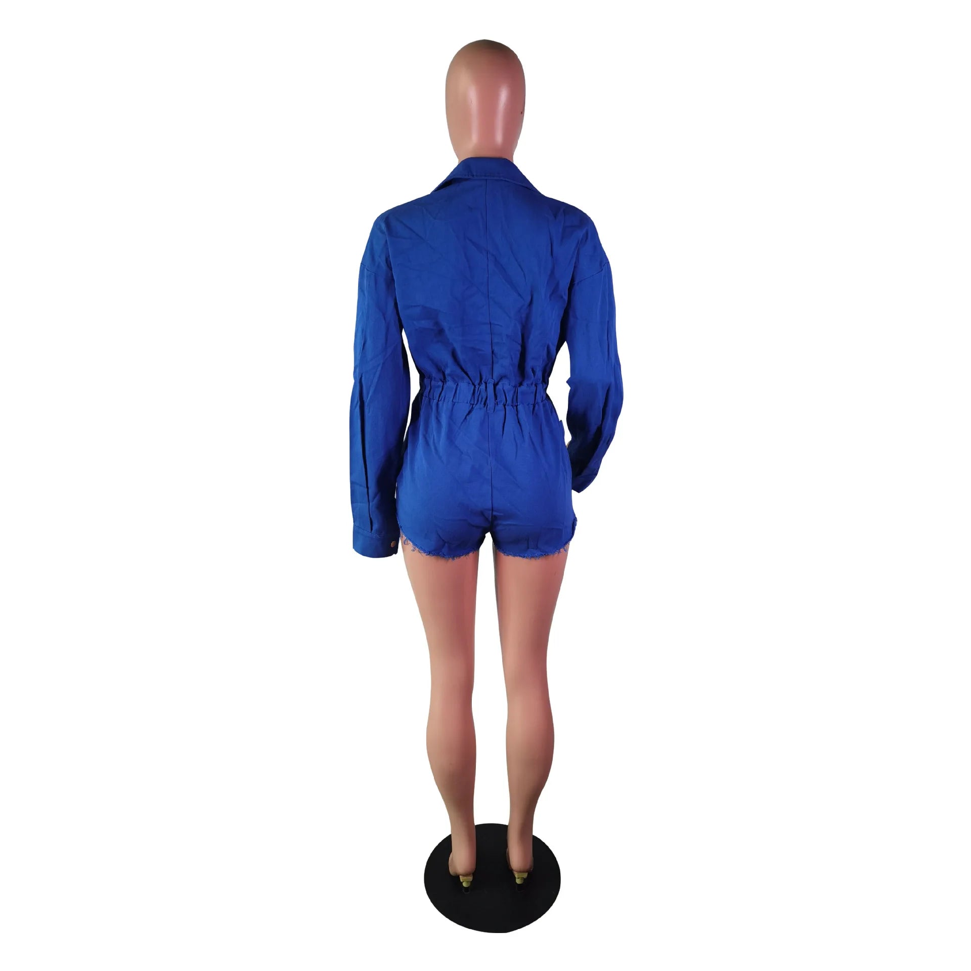 Streetwear Pockets Jeans Jumpsuit Denim Playsuit Women Shorts Turn Down Collar Single Breasted Long Sleeve Rompers Autumn Aviola
