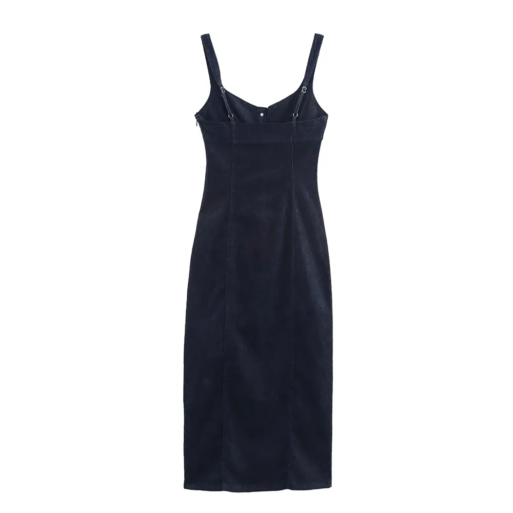 BM&MD&ZA2025Elegant Casual Single-breasted Slim Square Neck Suspender Dress Long Skirt Summer Women's Wear Aviola