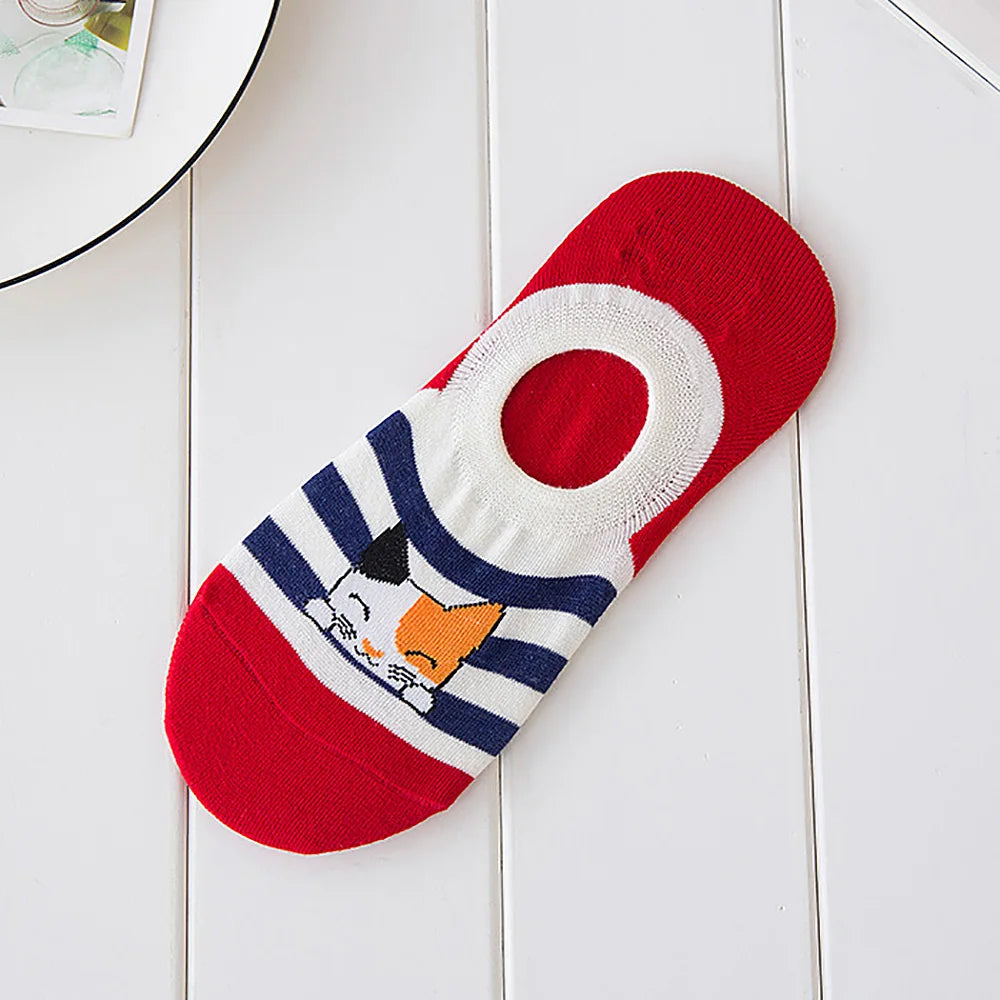5 Pairs Summer Socks Female Invisible Cotton Cartoon Socks Shallow Ship Socks Aviola