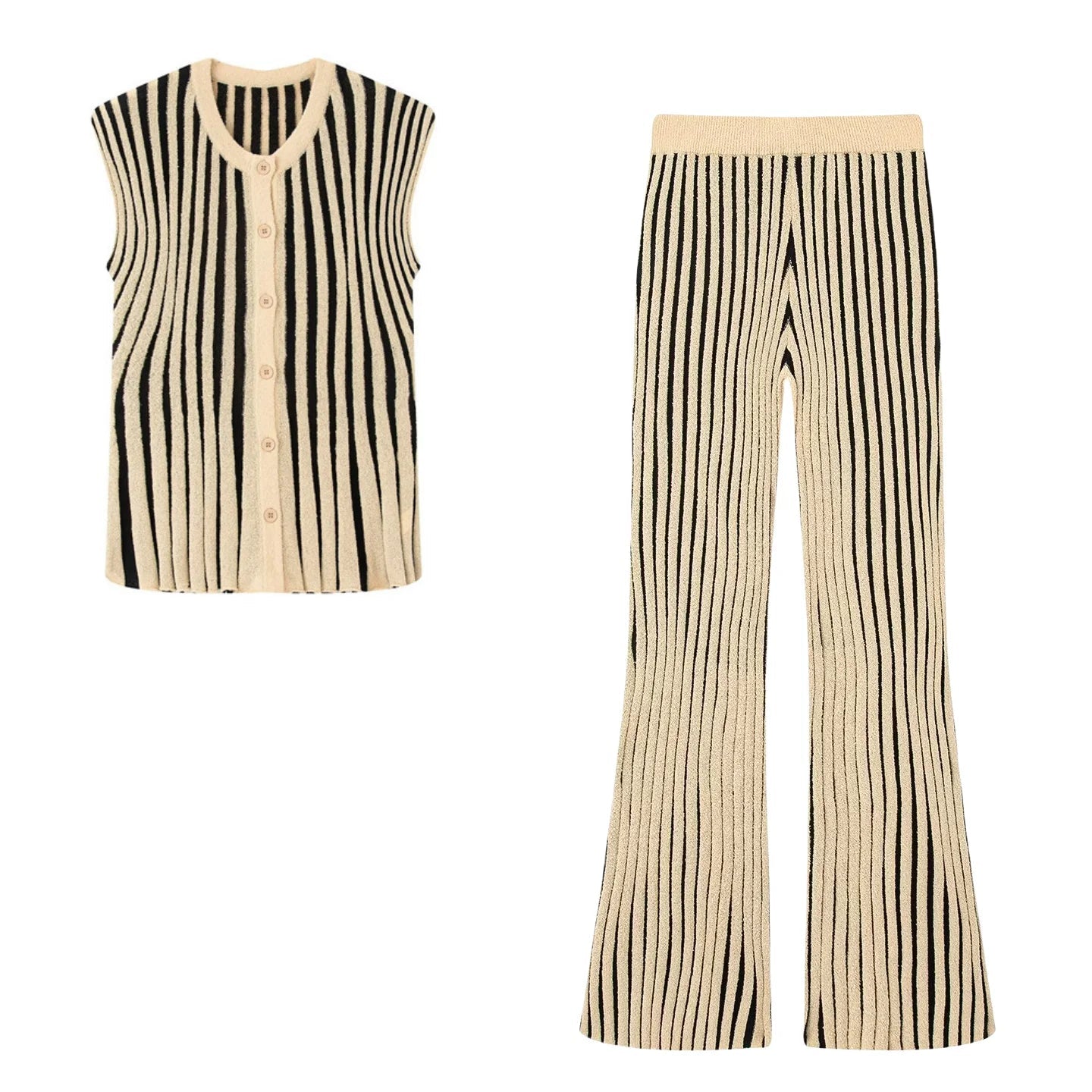 UNIZERA Casual Chic Suit Striped Drop Shoulder Sleeveless Knit Top + High Waist Pants 2025 Summer New Arrivals Women's Clothing Aviola