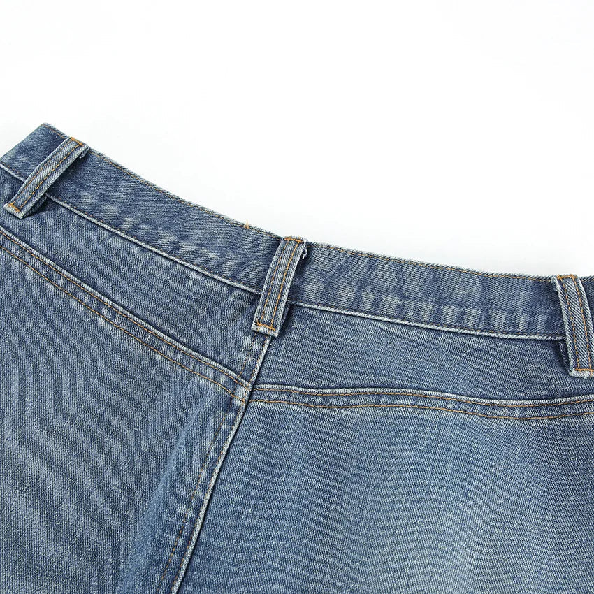 Denim Long Skirt Women Split Skirts Stretch High Waist Pockets Washed Distressed Mom Jeans 2025 Summer Streetwear Vintage A Line Aviola