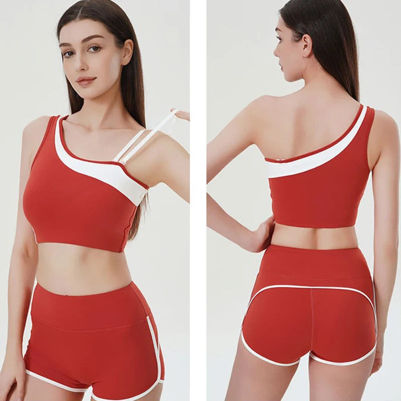 2 Pieces Yoga Suit for Women Splicing Color Fitness Gym Clothes Halter Sports Bra Matching Impact Shorts Workout Sets Gym Outfit Aviola