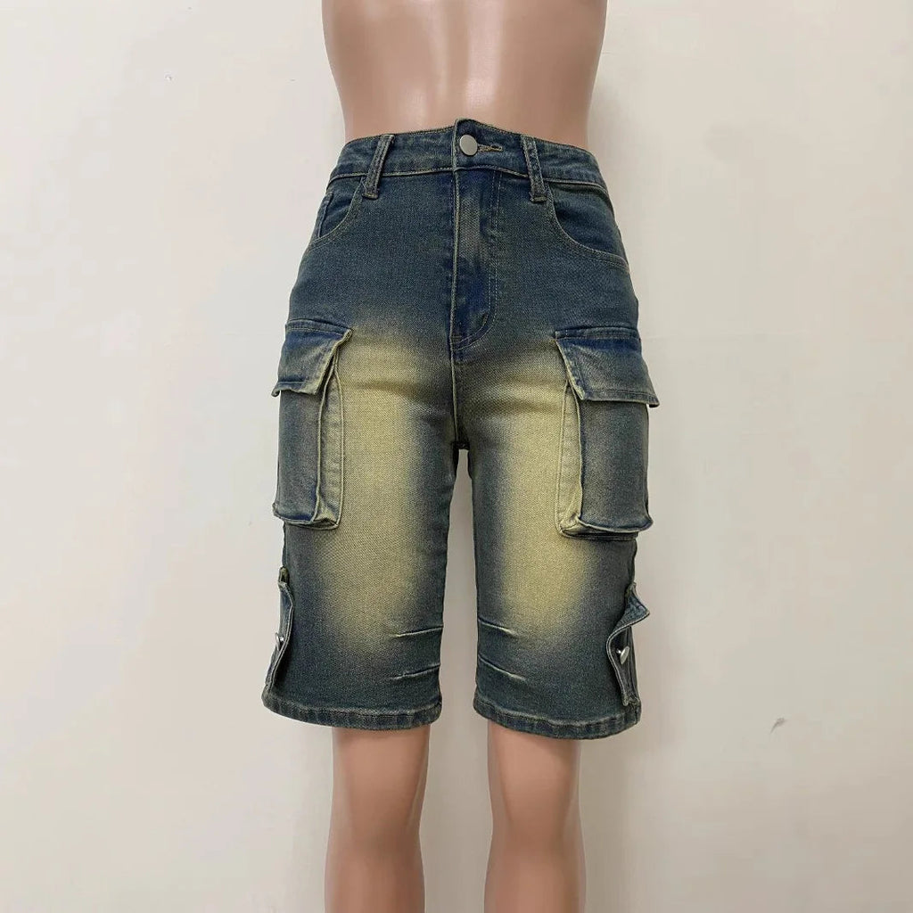 Denim Pant Women Short Jeans Shorts Pants Slim Mom Jeans High Waist Straight Trousers Y2k Streetwear Splice Pockets Casual Punk Aviola