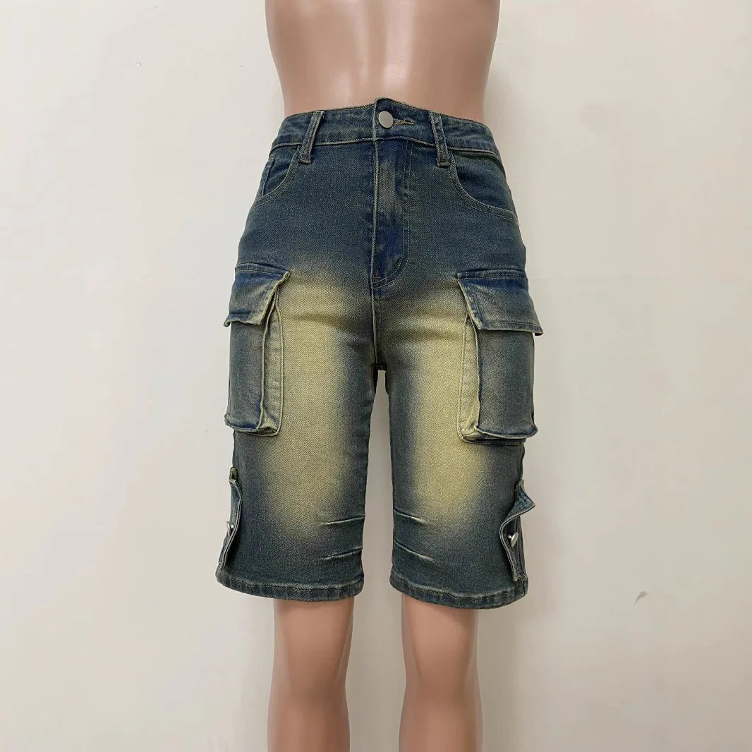 Denim Pant Women Short Jeans Shorts Pants Slim Mom Jeans High Waist Straight Trousers Y2k Streetwear Splice Pockets Casual Punk Aviola