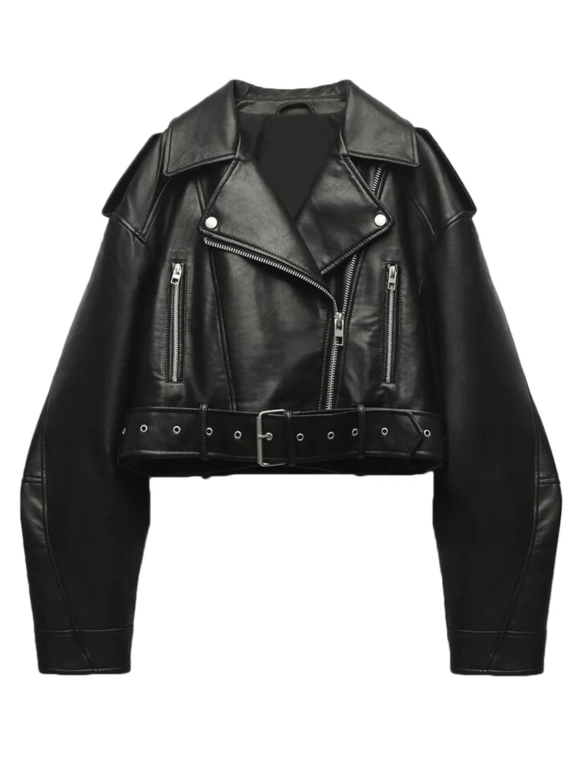 RARF Women Oversized Vintage Loose Pu Faux Leather Short Jacket with Belt Streetwear Female Zipper Retro Moto Biker Coat Outwear Aviola