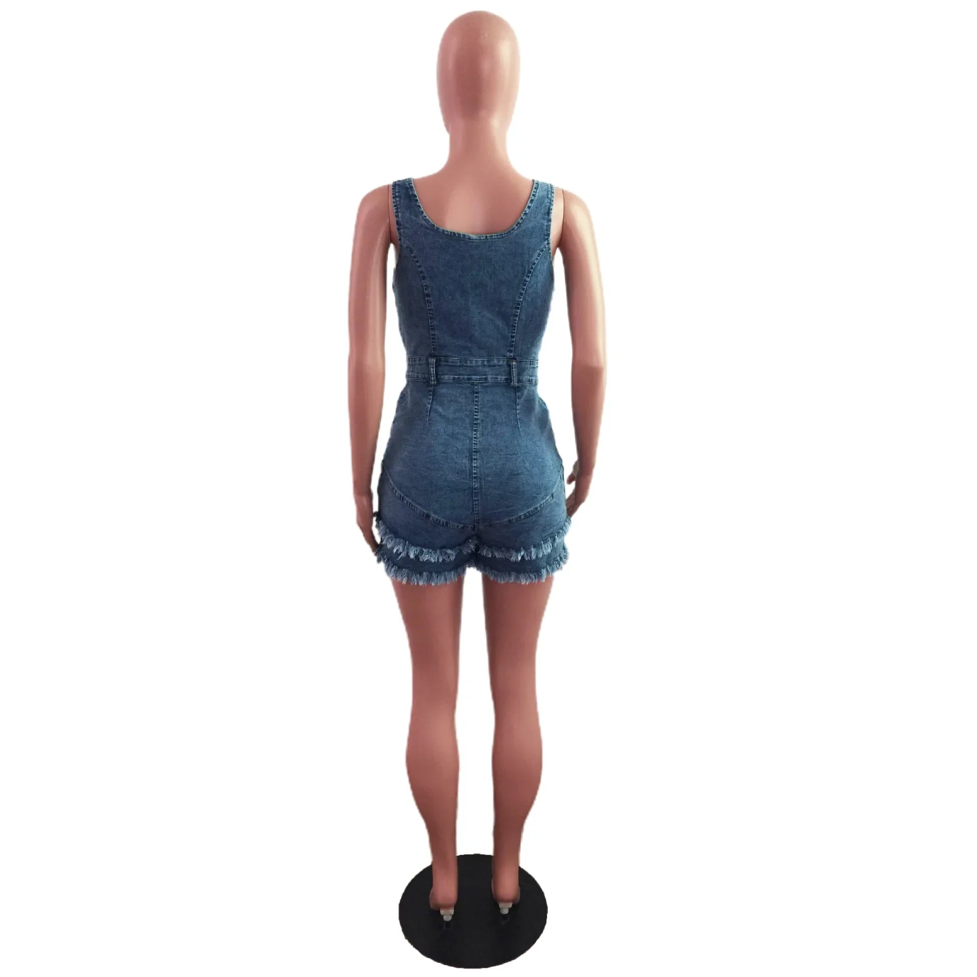Women Denim Rompers Shorts Jeans Overalls High Waist Spliced Washed Jean Tassel Pockets One Piece Casual Skinny Solid 2025 Aviola