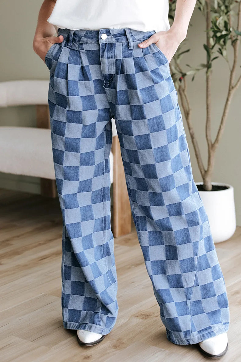 Denim Pant Women Mom Jeans Wide Leg Long Pants Casual Loose High Waist Straight Trousers Y2k Streetwear Splice Punk Club 2025 Aviola