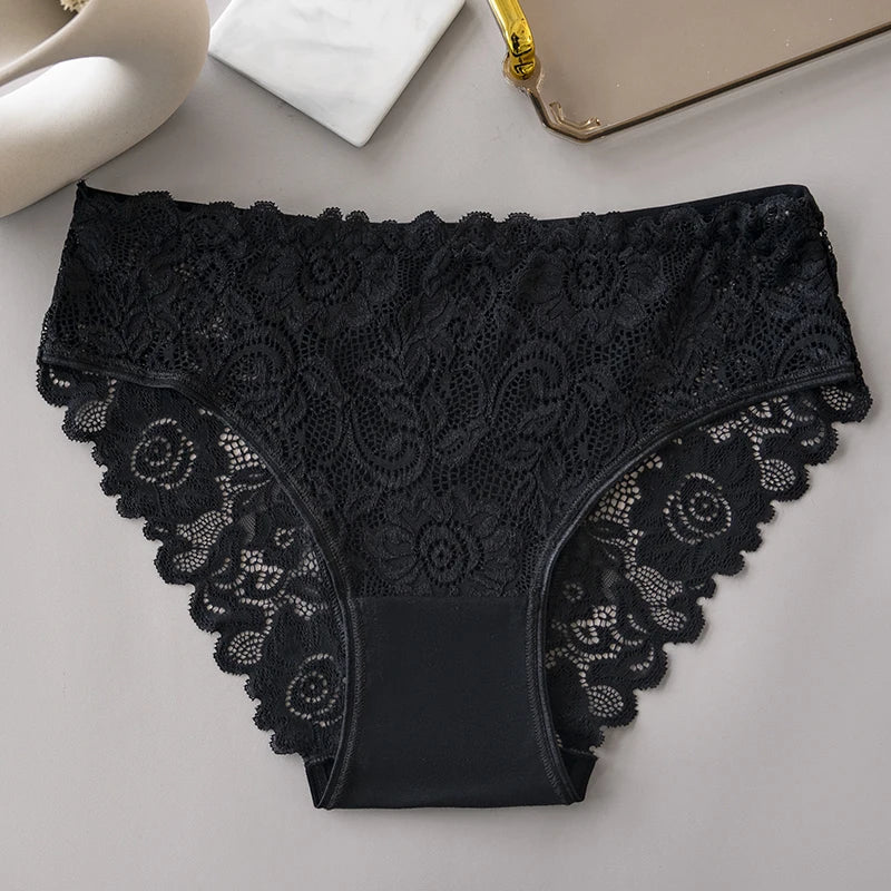5PCS Cotton Panties Women's Fashion Floral Lace Briefs Set Patchwork Hollow Out Sexy Female Underwear Lingerie Aviola
