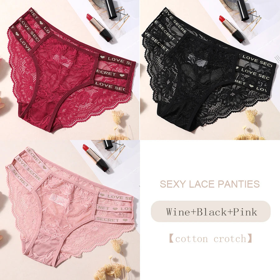 3PCS/Set Sexy Transparent Briefs Lace Panties for Women Lingerie Panties Floral Lace Female Underwear Ladies Underpants Lingerie Aviola