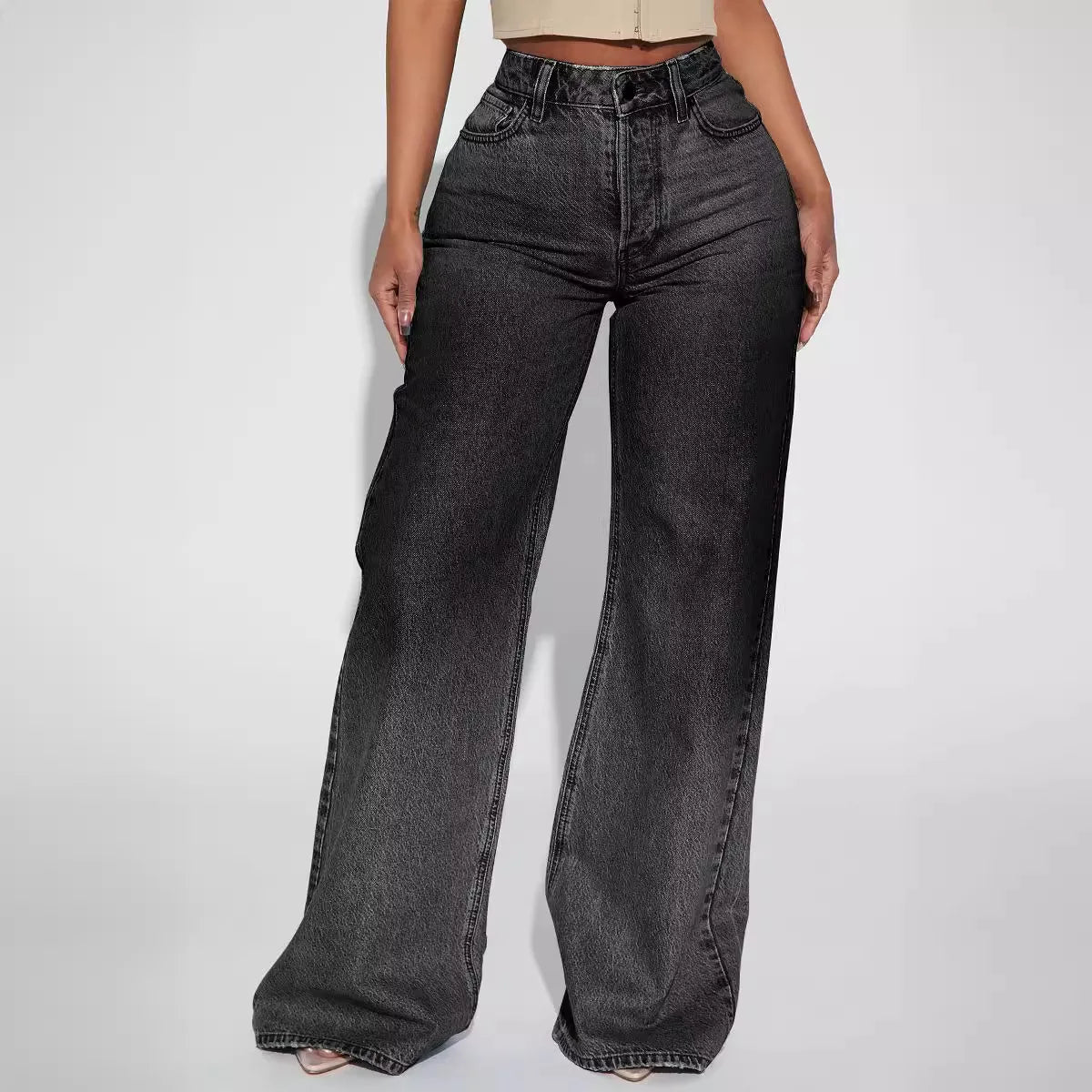 Jeans Wide Leg Pants Women Vintage Denims High Waist Mom Pocket Distressed Washed 2025 Streetwear Floor Length Straight Trousers Aviola