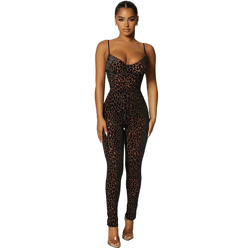 Nibber Leopard Print Sexy Skinny Women Jumpsuit Sleeveless Backless Fit Workout Thin Activewear Party Nightclub Stretch Outfits Aviola