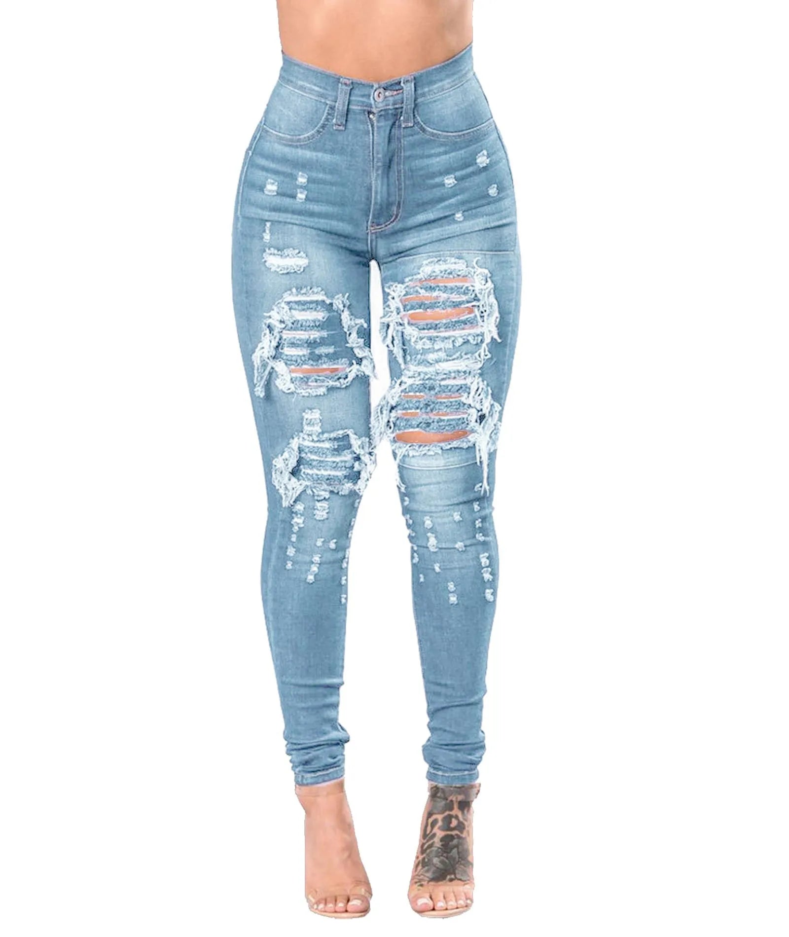 Jeans Women Hole Denim Pencil Pants Ripped Skinny Ankle Length Trousers Stretch High Waist Distressed Washed 2025 Streetwear Aviola