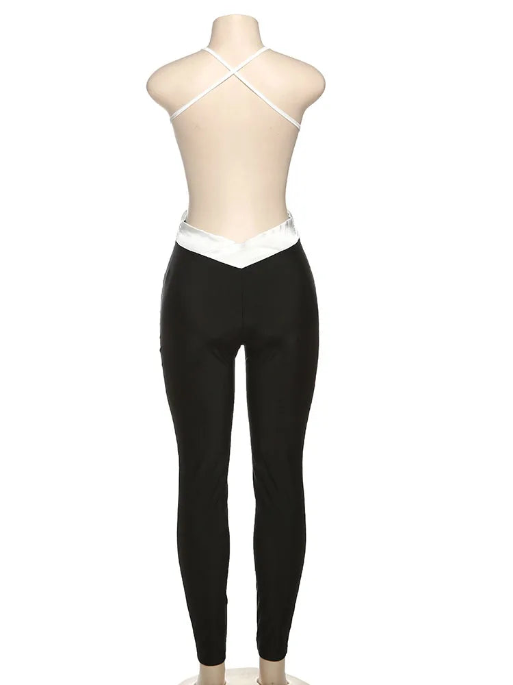Nibber Slim Sexy Backless Jumpsuit Women Sleeveless Cross Ruched Wrap Straps Midnight Coquette Workout Activity Fitness Overalls Aviola