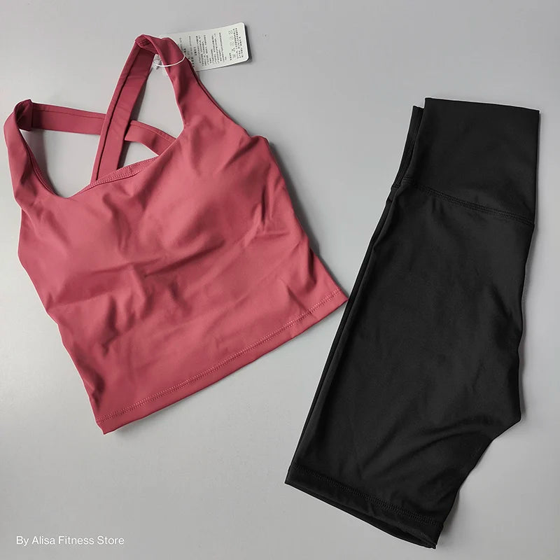 2PCS  Women Yoga Set Workout Sports Bra Set Sportswear Gym Clothing Fitness Long Sleeve Crop Top High Waist Shorts Sports Suits Aviola