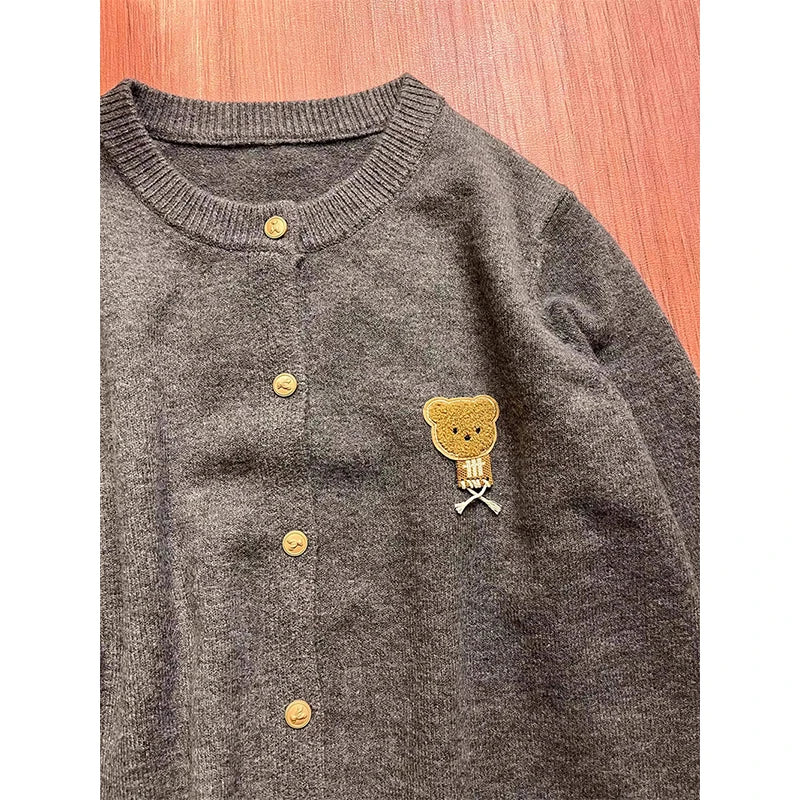 MEXZT Kawaii Knitted Cardigan Women Korean Cartoon Bear Sweater Outerwear Preppy Cute Long Sleeve Knitwear Winter Casual Jumpers Aviola
