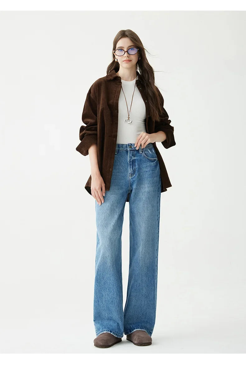 Denim Wide Leg Pants Women Jeans Floor Length High Waist Mom Jenas Washed Pockets Vintage Straight Trousers 2025 Streetwear Aviola
