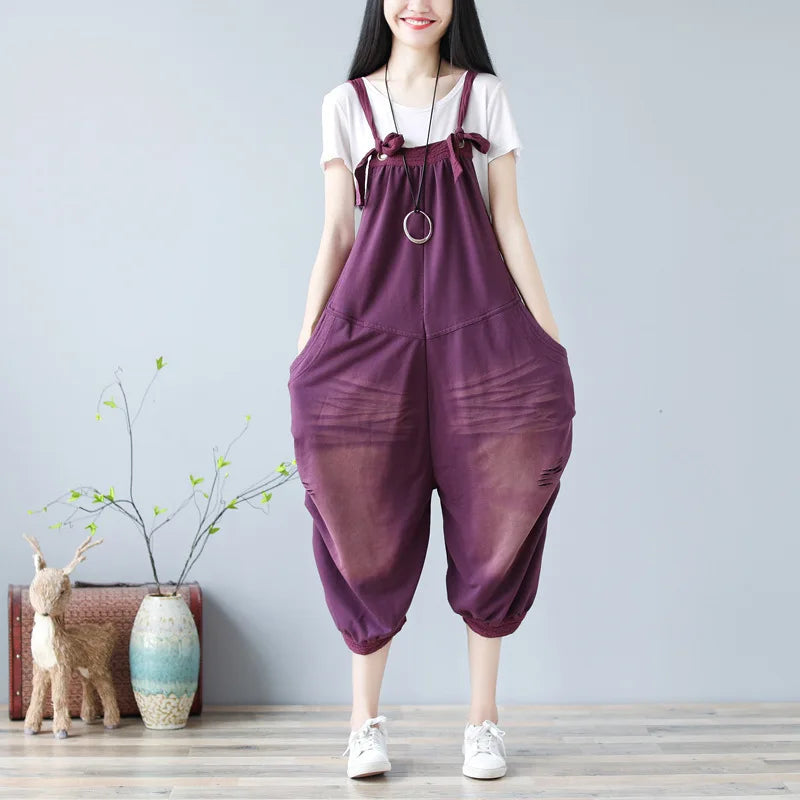 Jumpsuits Women Denim One Piece Suspenders Mom Jeans Overalls Hole Wide Leg Long Pants High Waist Work Y2k Streetwear Rompers Aviola