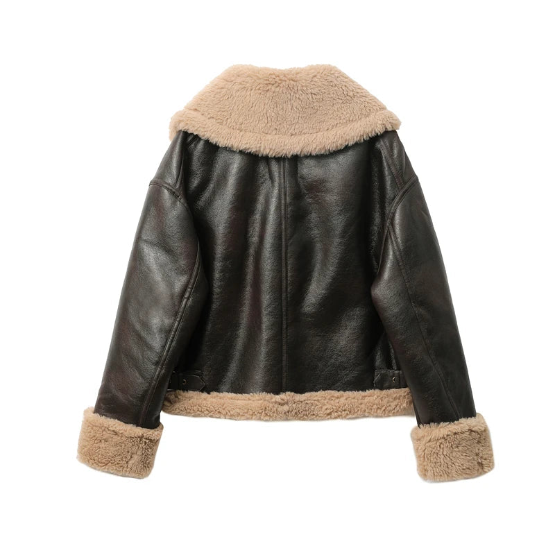 RARF Autumn winter new women's thickened warm double-sided short jacket Women's brown coat Aviola