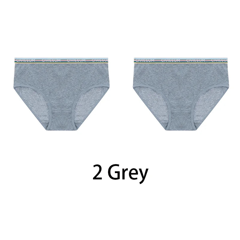 2PCS/Set Women Cotton Rainbow Letter Panties Sexy Plus Size Underwear Lingerie Mid Waist Comfortable Briefs NK609 Aviola