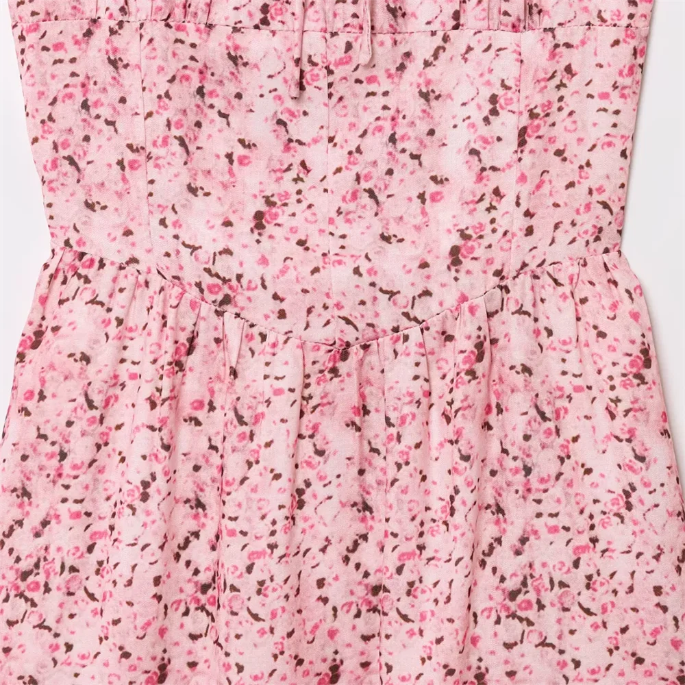 BM&MD&ZA2025floral square neck waist high waist suspender dress pocket decoration short skirt summer new women's clothing Aviola