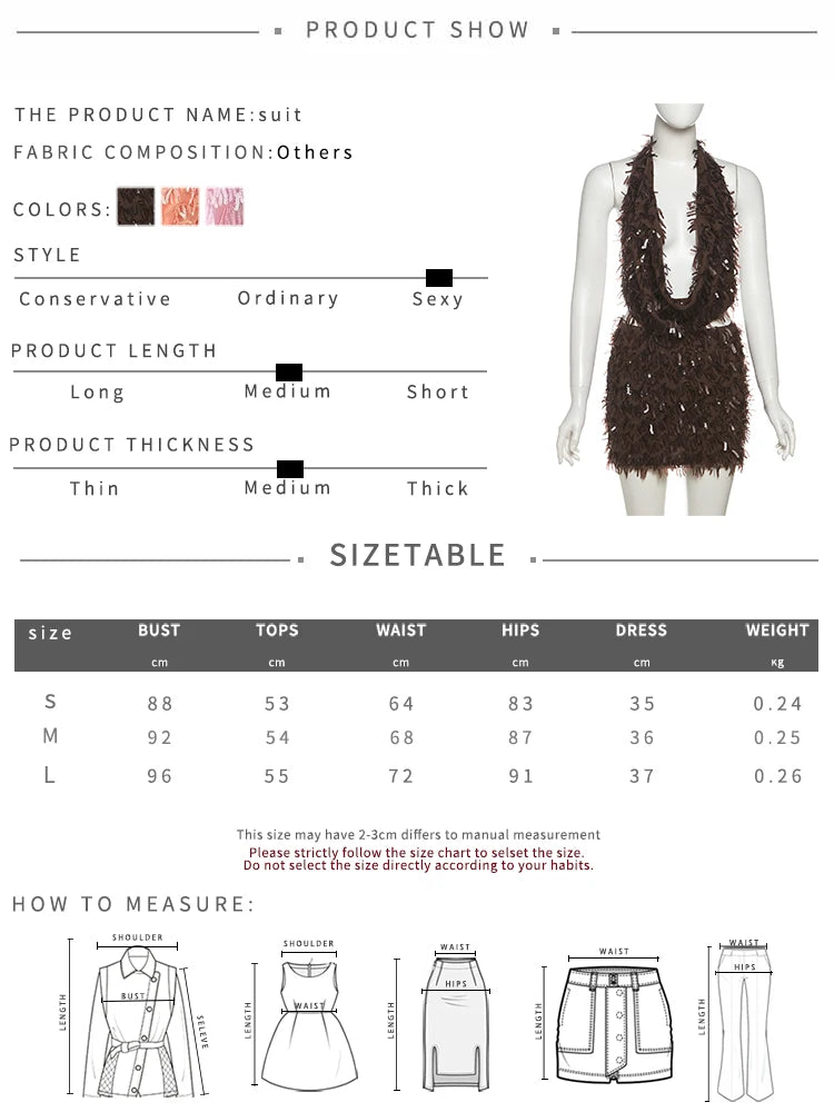 Nibber Slim Sequin Tassels 2 Piece Set Women Sexy Swing Collar Tank Tops+Peach Hip Skits Midnight Summer Birthday Party Clubwear Aviola