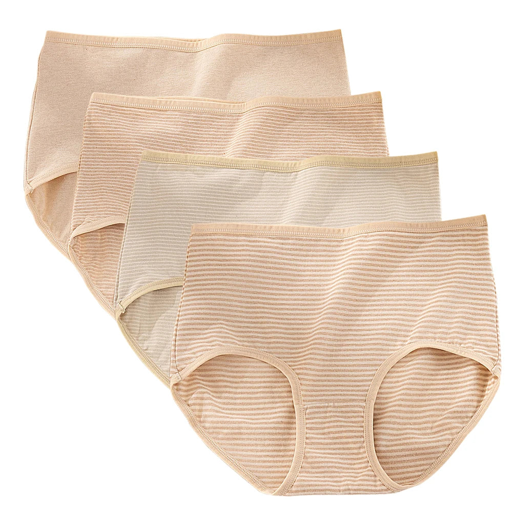 4 pcs/Set Women's High Waist Knickers Ladies Cotton Briefs Underwear Full Coverage Soft Breathable Panties Multipack Aviola