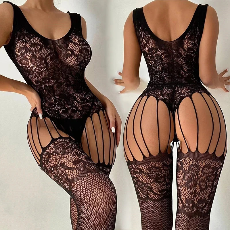 Teddy Crotchless Bodysuits Plus Size Women Sexy Mesh Hollow Lingerie Open Crotch Bodystockings Erotic Underwear Teddies Bodysuit Aviola