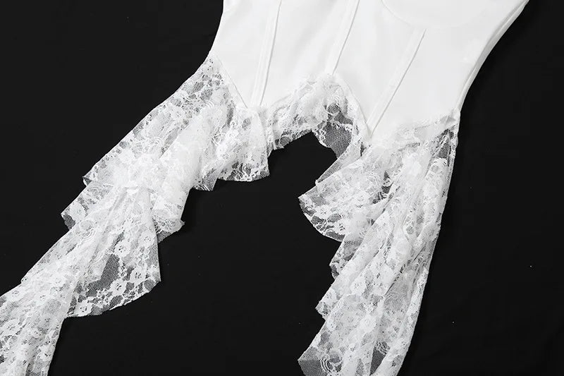 MEXZT Y2K Irregular White Tank Top Women Sexy Lace Ruffles Backless Black Corset Summer Gyaru Streetwear Grunge Bandage Camis Aviola