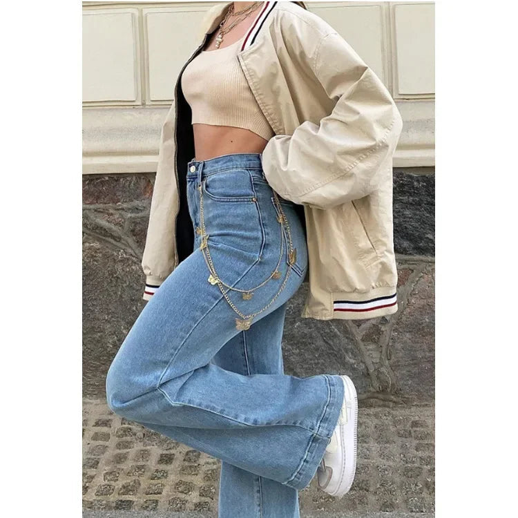 Jeans Women Straight Pants 2025 Streetwear Mid Waist Distressed Washed Mom Jenas Floor Length Vintage Basics Trousers Denim Aviola