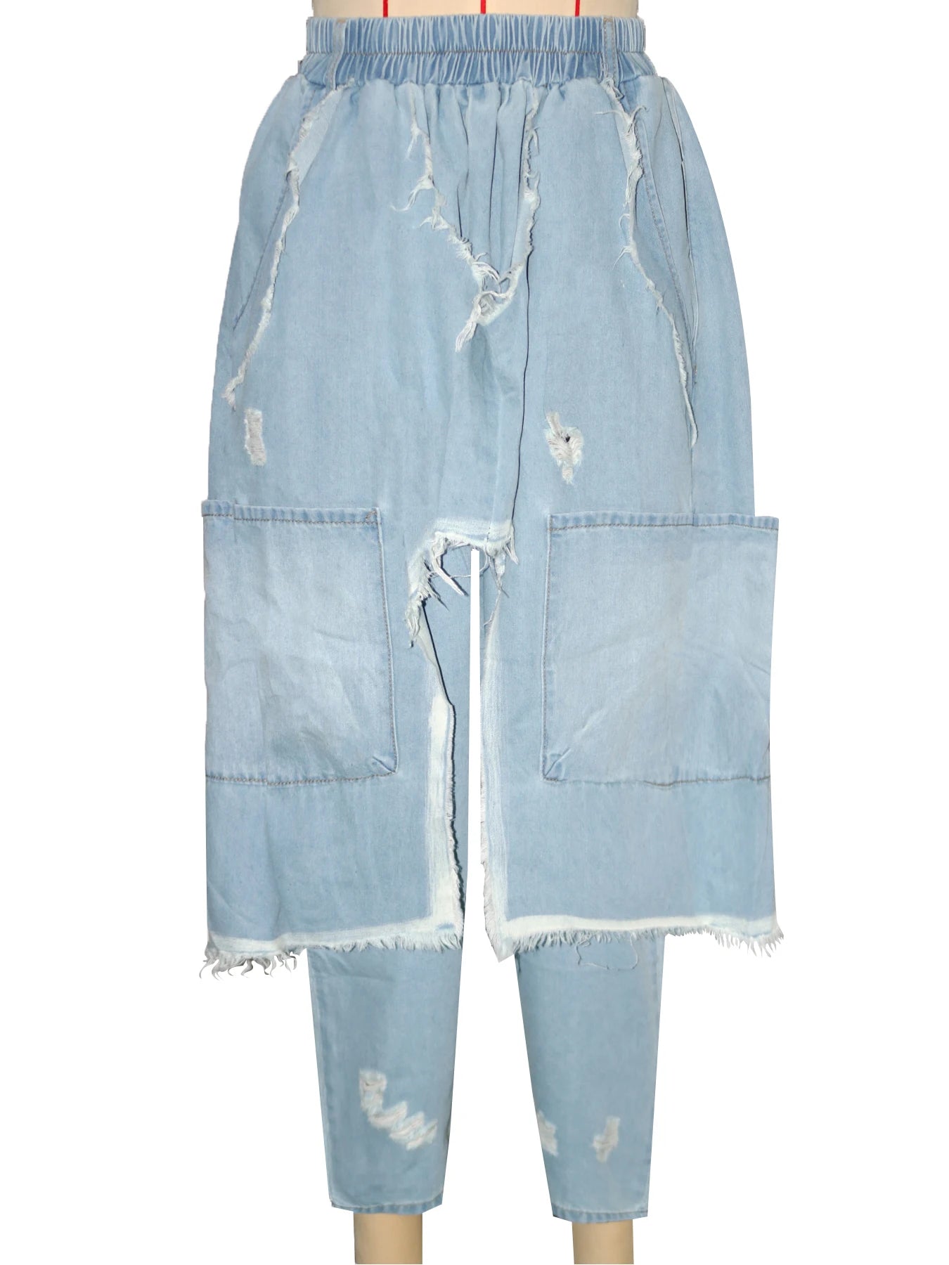 Jeans Women Harem Pants Hole Elastic Waist Tassels Washed Denim Pants Punk Y2k Streetwear 2025 Ripped Ankle Length Trousers Aviola
