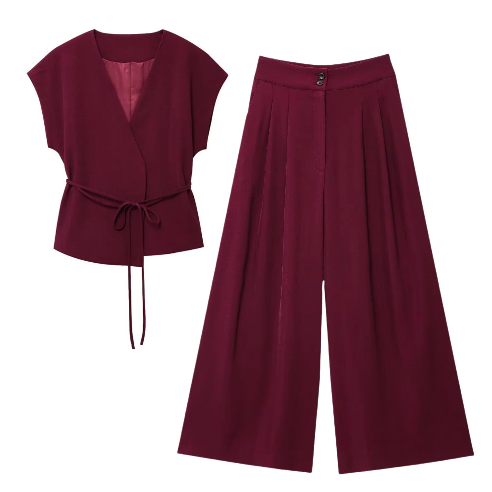 UNIZERA 2025 New Arrivals Women's Wear Elegant V-neck Sleeveless Lace-up Vest Jacket + High-waisted Casual Wide-leg Pants Set Aviola