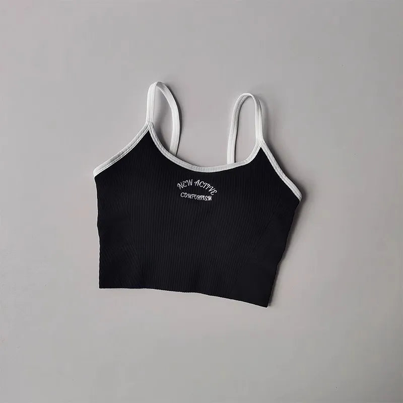 Women Breathable Sports Bra Fitness Tops Gym Crop Top Brassiere Push Up Camisole Sport Bras Gym Workout Top Letter Yoga Bra Aviola