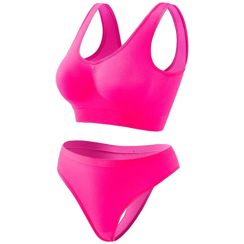 Seamless Bra Set Women Wireless Tanks Bra Female  Low Rise Thongs Panties Sexy Lingerie Set Comfy Underwear Intimates S-5XL Aviola