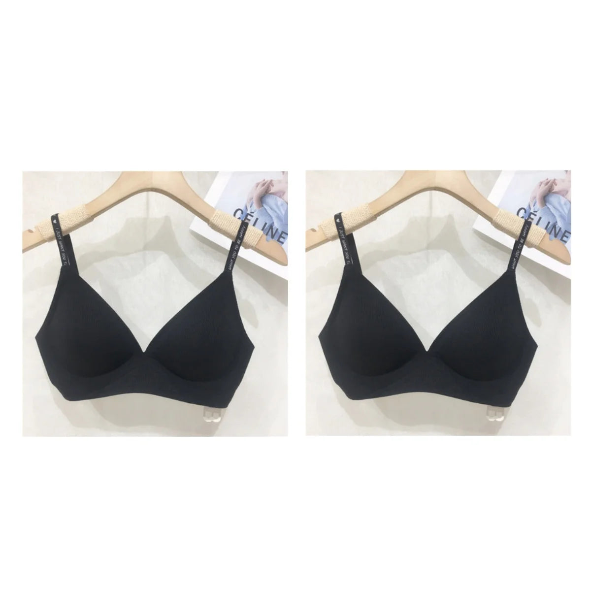 2Pcs/Set Seamless Bras For Women Nonwire Brassiere Soft Underwear Tops Letter Strap Sexy Lingerie U-shaped Back Bralette Aviola