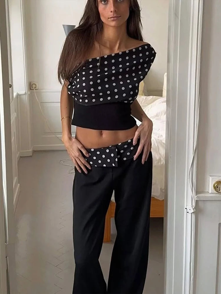 Nibber Daily Skew Collar Off Shoulder T-Shirt Women Polka Dots Print Summer Trend Backless Street Fashion Trend Ruched Crop Tops Aviola