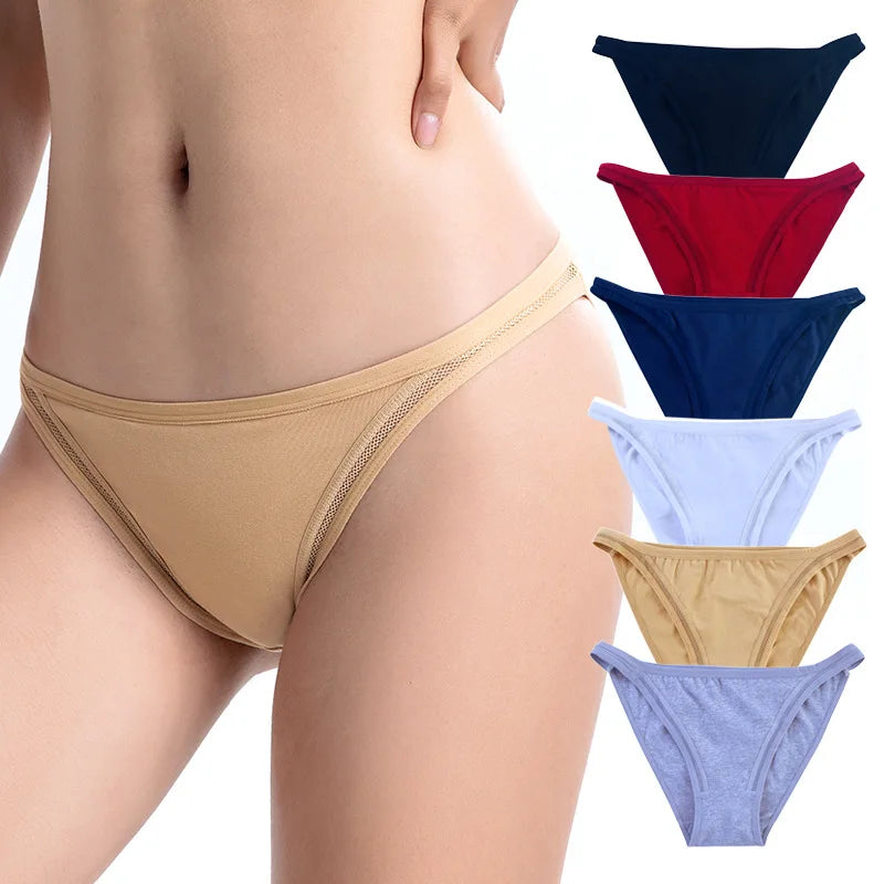 3Pcs/set Women Cotton Panties Female Mesh Underpants Solid Color Bikini Briefs Underwear Ladies Sexy Panty Girls Lingerie Aviola
