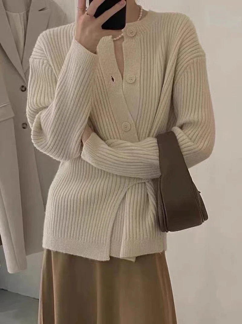 MEXZT Irregular Knitted Cardigan Women Elegant Black Sweater Coat Korean Fashion Slim Knitwear Winter Ladies Basic Chic Jumpers Aviola