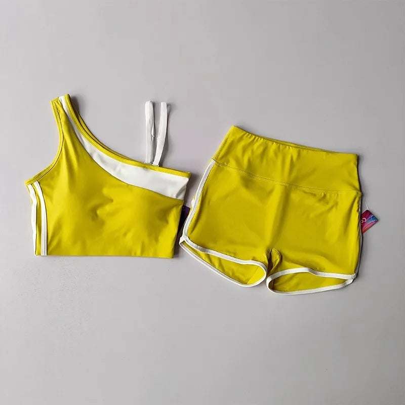 2 Pieces Yoga Suit for Women Splicing Color Fitness Gym Clothes Halter Sports Bra Matching Impact Shorts Workout Sets Gym Outfit Aviola