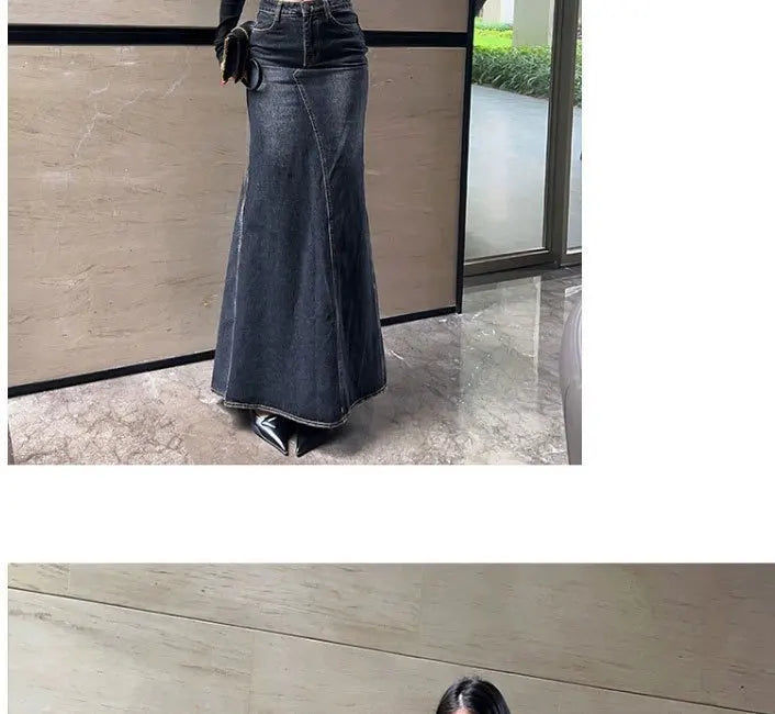Maxi Skirt Women Casual Mermaid Streatwear High Waist Zipper Denim Skirts Y2k Streetwear Loose Long Mom Jeans Ankle Lenth Summer Aviola