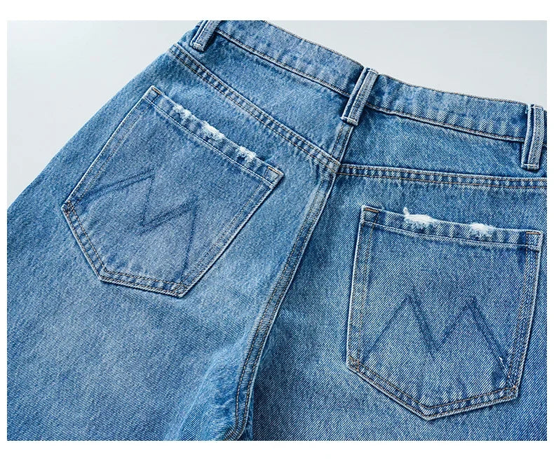 Denim Wide Leg Pants Women Jeans Floor Length High Waist Mom Jenas Washed Pockets Vintage Straight Trousers 2025 Streetwear Aviola