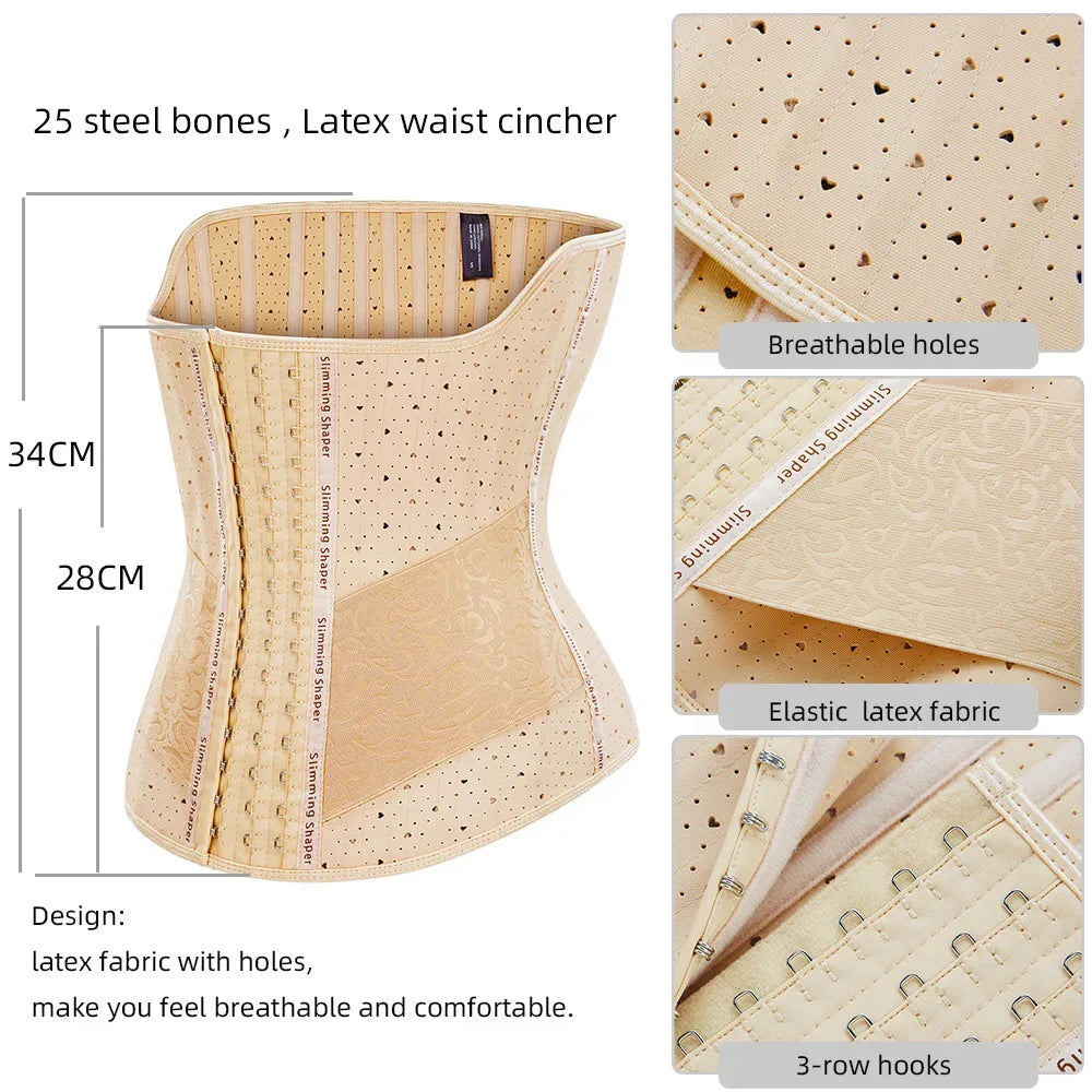 25 Steel Bones Latex Body Shaper Waist Trainer Tummy Control Long Torso Corset Shapewear Women Fajas Colombian Girdles Cincher Aviola