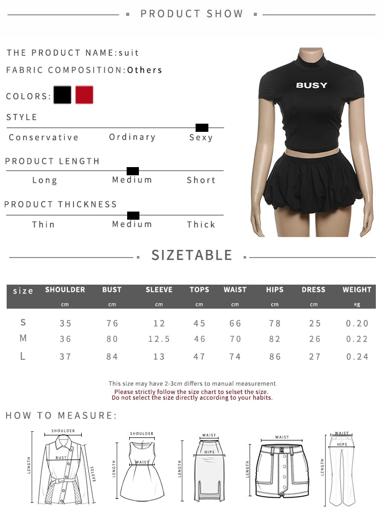 Nibber Hottie Casual 2 Piece Set Women Letter Print Shorts Sleeve Crop Tops+Puffy Skirt Simple Basic Matching Streetwear Outfits Aviola