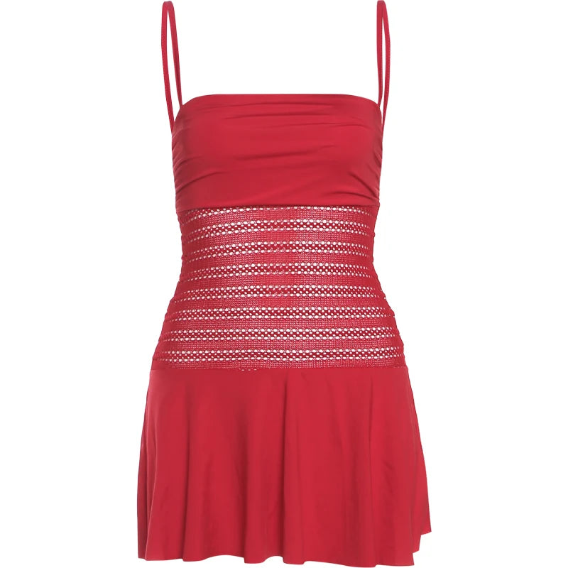 Nibber Hollow Dress Women Folds Patchwork Low-Neck Sleeveless Backless Sexy Midnight Summer Trend Party Temperament Mini Bodycon Aviola