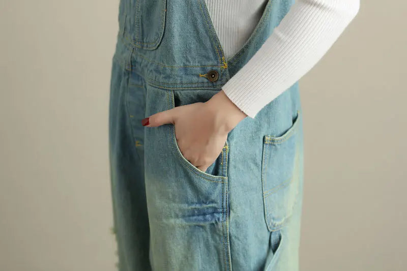 Jumpsuits Women Causal Loose Denim One Piece Mom Jeans Suspenders Overalls Wide Leg Long Pants High Waist Rompers Y2k Streetwear Aviola