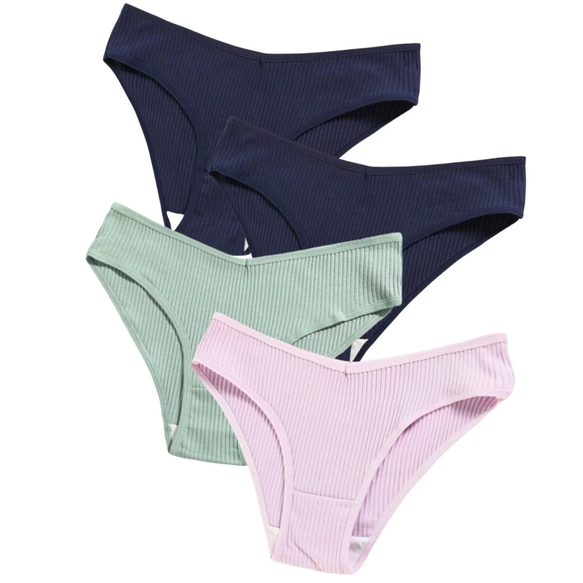 4Pcs/Set Seamless Panties Cotton Briefs Low Waist Bikini Panty Sports Underwear Breathable Solid Color Ribbed Underpants Aviola