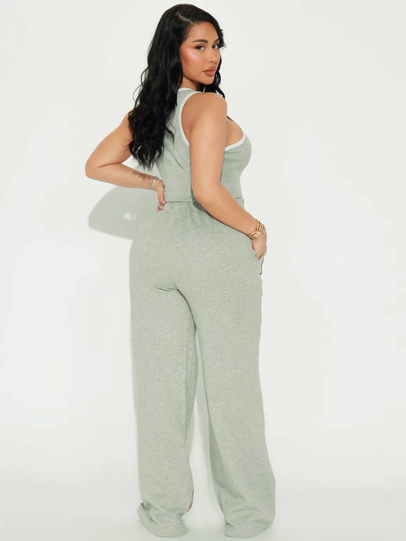 Two Piece Sets Women Sports Suit Vest Top Wide Leg Pants Striped Elastic Waist Matching Sets Trousers Sportswear 2025 Tracksuit Aviola