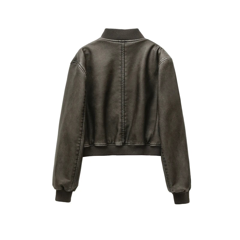 RARF  Women's  new vintage imitation leather bomber jacket coat top women's style Aviola